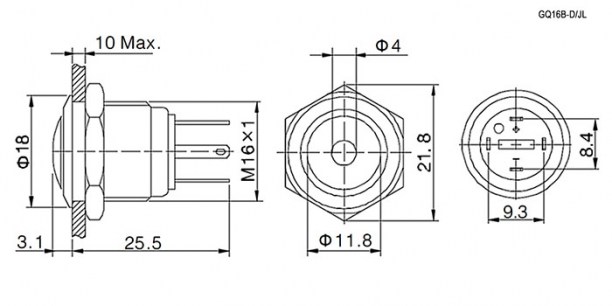 GQ16B-10D/JL/G/N off-(on) антивандальная кнопка RUICHI даташит схема