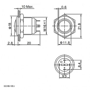 GQ16B-10E/J/G/N off-(on) антивандальная кнопка RUICHI даташит схема