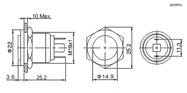 GQ19PH-10/J/N off-(on) антивандальная кнопка RUICHI даташит схема