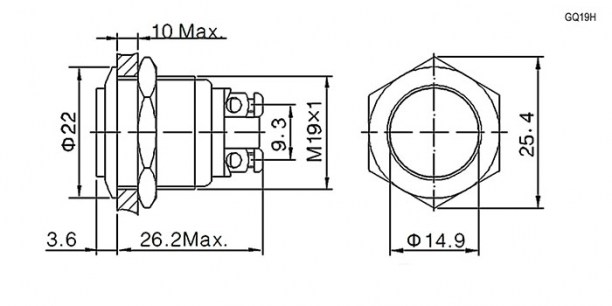 GQ19H-10/N off-(on) антивандальная кнопка RUICHI даташит схема