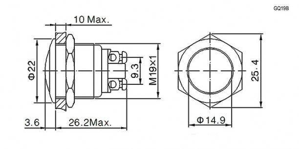 GQ19B-10/N off-(on) антивандальная кнопка RUICHI даташит схема
