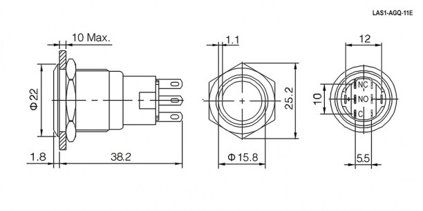 LAS1-AGQ-11E/B/N on-(on) антивандальная кнопка RUICHI даташит схема