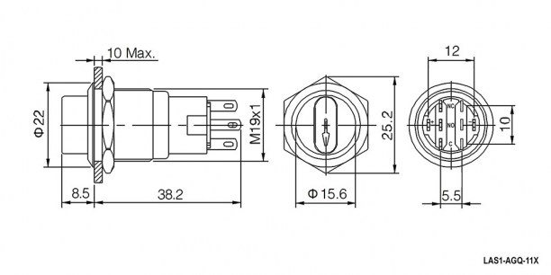 LAS1-AGQ-11X/21/B/N on-on антивандальная кнопка RUICHI даташит схема