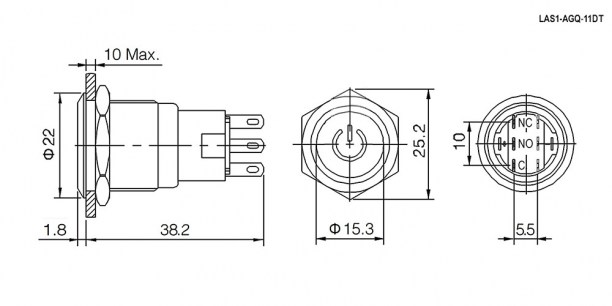 LAS1-AGQ-11DT/B/N on-(on) антивандальная кнопка RUICHI даташит схема