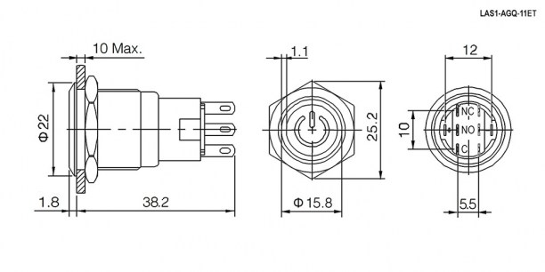 LAS1-AGQ-11ET/B/N on-(on) антивандальная кнопка RUICHI даташит схема