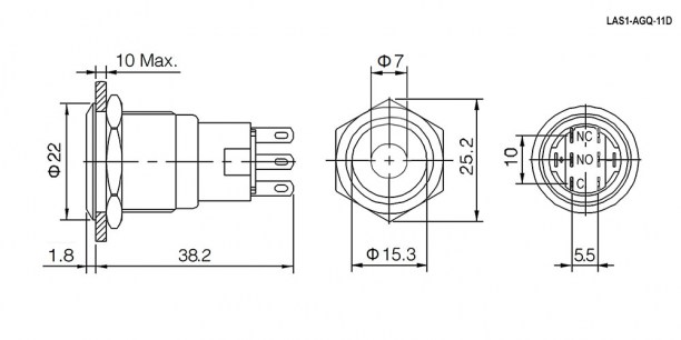 LAS1-AGQ-11D/B/N on-(on) антивандальная кнопка RUICHI даташит схема