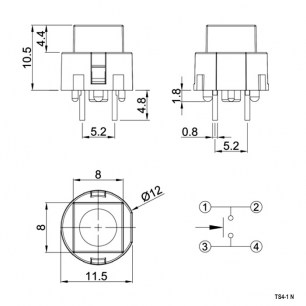 TS4-1BN кнопка RUICHI даташит схема