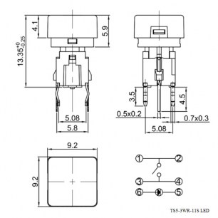 TS5-3WR-11S LED кнопка RUICHI даташит схема