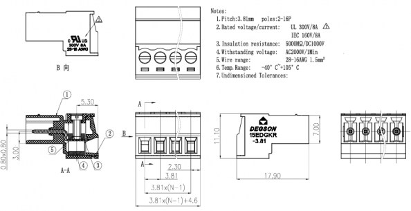 15EDGKR-3.81-02P-14-00A(H) клеммники degson DEGSON даташит схема