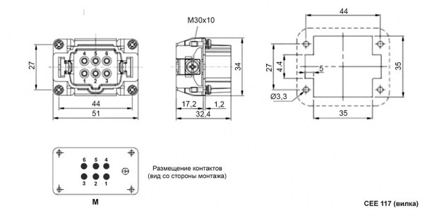 CEE 117 разъемы питания RUICHI даташит схема