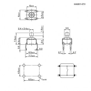 KAN0611-0731W 6x6x7.3 mm тактовая кнопка RUICHI даташит схема