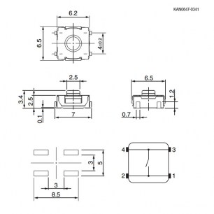 KAN0647-0341W 6.5x6.2x2.5 mm тактовая кнопка RUICHI даташит схема