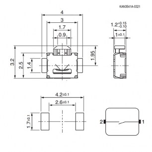 KAN3541A-0321B 4x3.2x1.2 mm тактовая кнопка RUICHI даташит схема