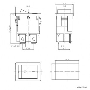 KCD1-201N-4-C3-BL/4P on-off клавишный переключатель RUICHI даташит схема