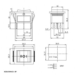 KCD4-203N-C6-G/6P on-off-on клавишный переключатель RUICHI даташит схема