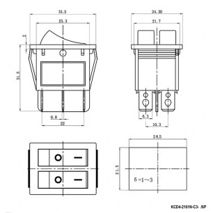 KCD4-2101N-C3-RG/6P on-off клавишный переключатель RUICHI даташит схема