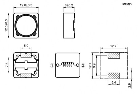 SPRH125-101M катушка индуктивности Codaca даташит схема