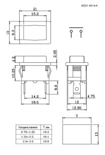 KCD1-101-9-A3-B/2P on-off переключатель кнопочный RUICHI даташит схема