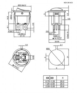 KCD1-201-8-C3-B/4P on-off клавишный переключатель RUICHI даташит схема