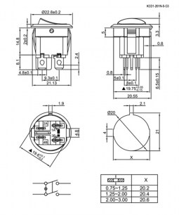 KCD1-201N-5-C3-R/4P on-off клавишный переключатель RUICHI даташит схема