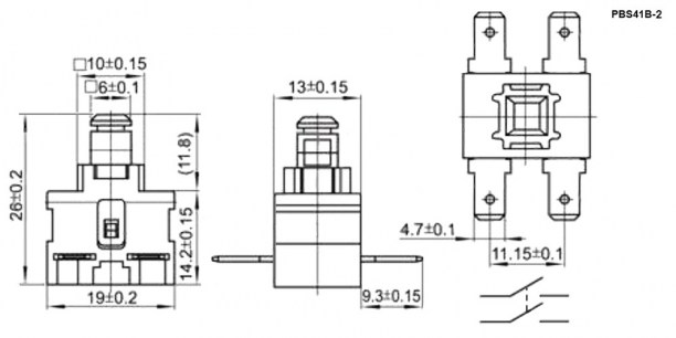 PBS41B-2 переключатель кнопочный RUICHI даташит схема