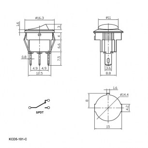 KCD5-101-C6-W/3P on-off клавишный переключатель RUICHI даташит схема