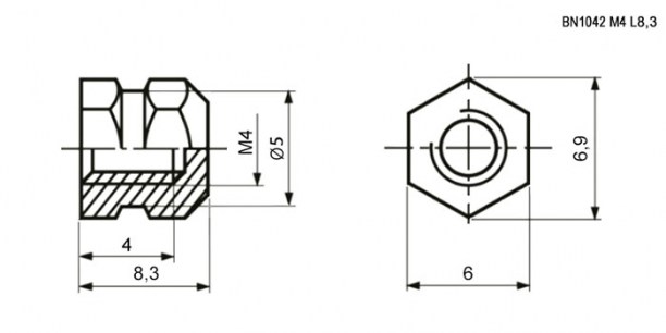 закладная глухая BN1042 M5 L=8.3 RUICHI даташит схема