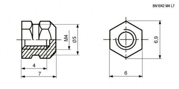 закладная глухая BN1042 M4 L=7 RUICHI даташит схема