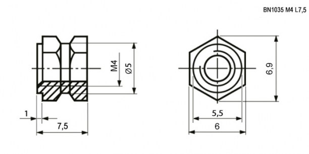 закладная с отв. BN1035 M5 L=7.5 RUICHI даташит схема