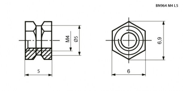 закладная с отв. BN964 M5 L=5 RUICHI даташит схема