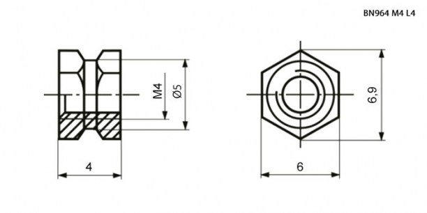 закладная с отв. BN964 M4 L=4 RUICHI даташит схема