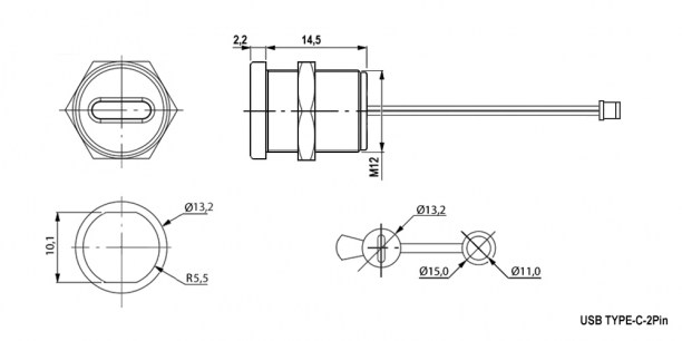 TYPE-C-2pin-20-PH2.0 разъем RUICHI даташит схема