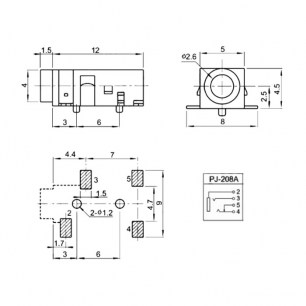 PJ-208A аудио разъемы RUICHI даташит схема