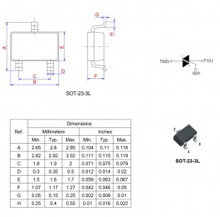 MAC97A8 SOT-23-3L cимистор (триак) WEIDA схема фото
