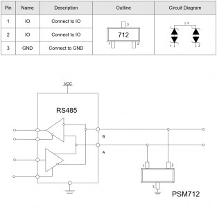 PSM712 диод защитный Elecsuper даташит схема