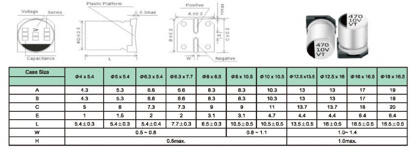 470 uF 10 V 105C 6.3*7.7 VT чип электролиты JWCO даташит схема