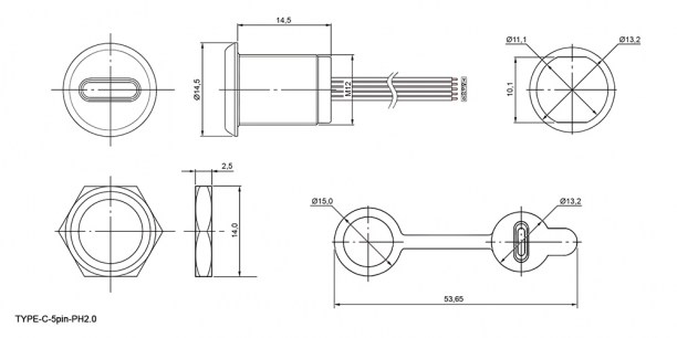 TYPE-C-5pin-PH2.0 разъем RUICHI даташит схема