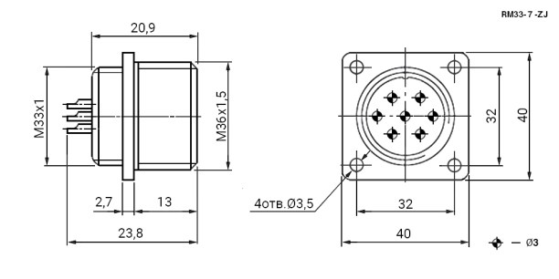 RM33-7-ZJ разъем даташит схема