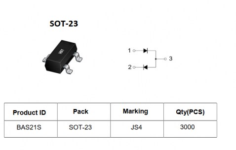 BAS21S диод переключающийся высокочастотный HXY даташит схема