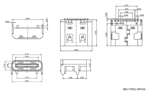 USB3.1 TYPE-C 16PF-016 разъем RUICHI даташит схема
