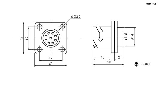 FQ14-9pin ZJ быстросъемный цилиндрический разъем даташит схема