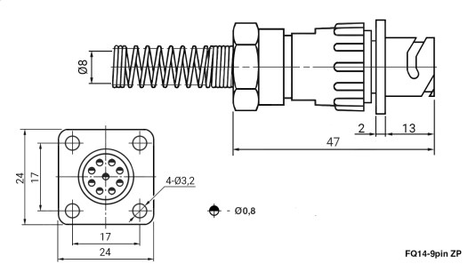 FQ14-9pin ZPJ быстросъемный цилиндрический разъем даташит схема