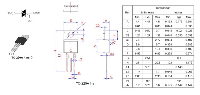 BTA06-600BW cимистор (триак) WEIDA даташит схема