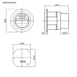 USB2.0 A(F)-A(F) PN разъем RUICHI даташит схема