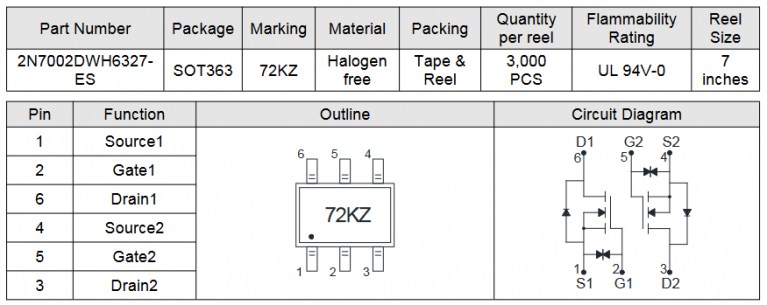 2N7002DWH6327 транзистор Elecsuper даташит схема