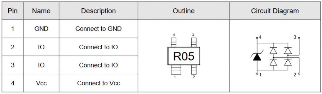 SR05-02CTG диод защитный Elecsuper даташит схема