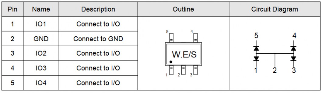 ESDALC6V1W5 (Elecsuper) диод защитный Elecsuper даташит схема