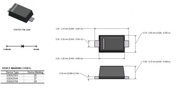 ESD5Z5V0 диод защитный Tak Cheong даташит схема