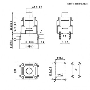 KAN1010-1301B 10x10x13mm тактовая кнопка RUICHI даташит схема