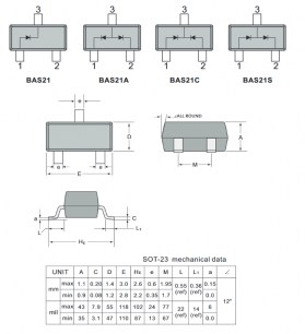 BAS21C диод переключающийся высокочастотный Jingdao даташит схема
